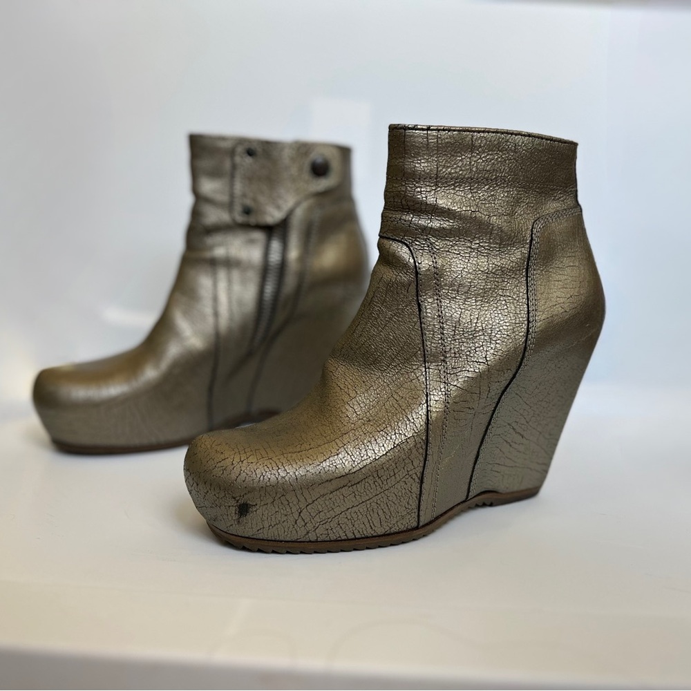 Rick Owens Silver Wedge Ankle Boots SS25 Hollywood shoe